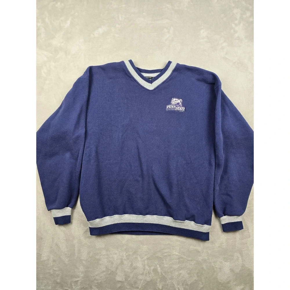 Vintage Penn State V-Neck Pique Sweater Men XL Fit L Blue Nittany Lions USA Made